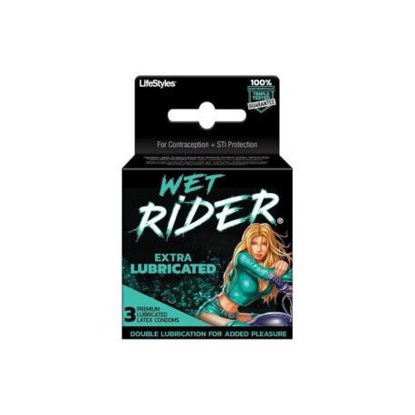 Condones con Extra Lubricante Wet Rider 3pzas